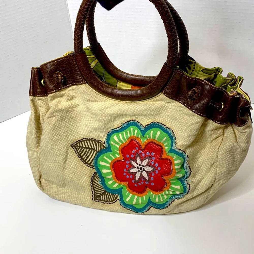 Relic | Canvas Floral Flower One Side RELIC On Other | Brown Rope around Handle